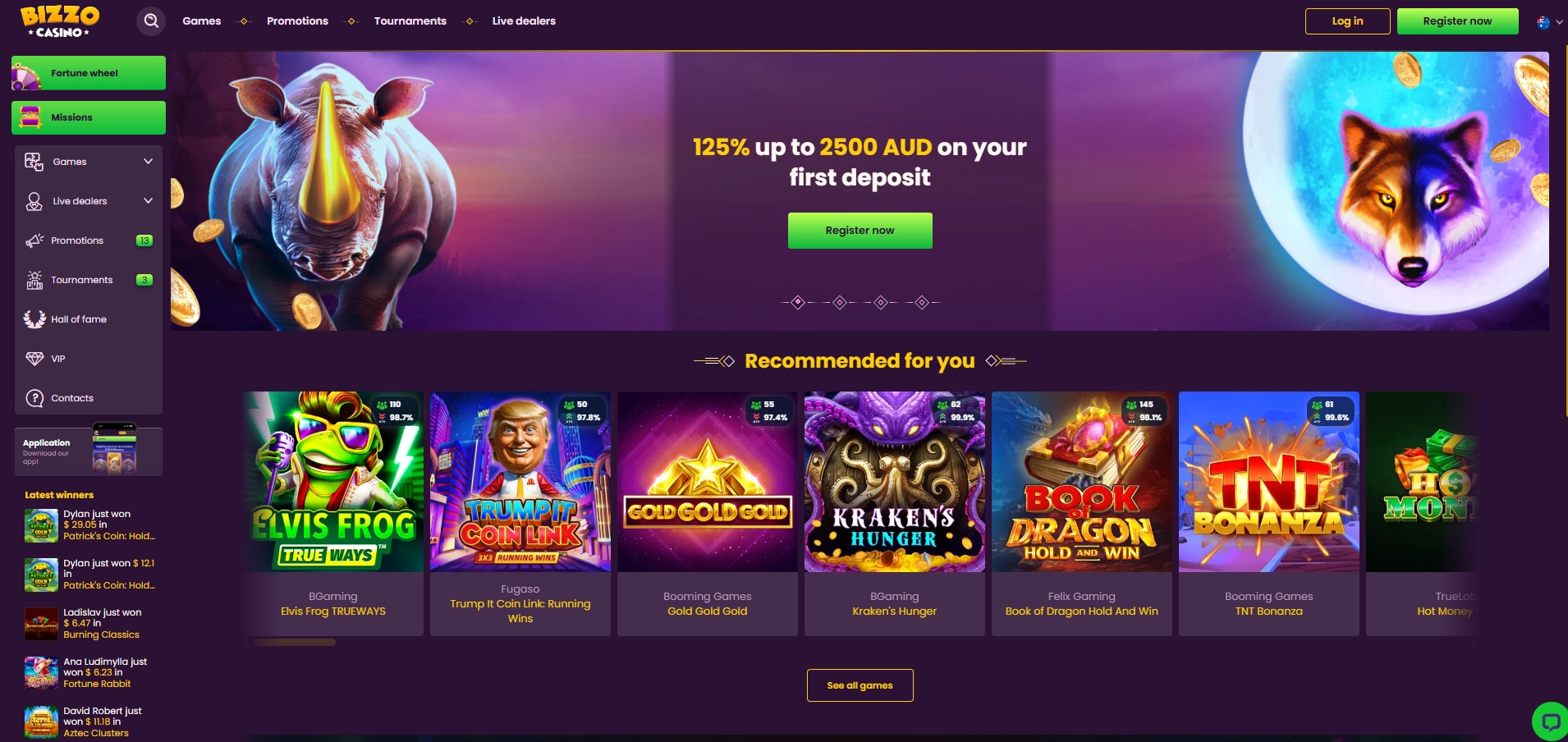 Bizzo Casino Site Navigation